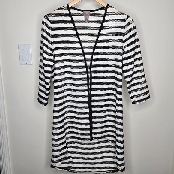 EASYWEAR by Chico's Black & White Striped Bathing Suit Cover or Summer Top Sz S - Picture 1 of 9